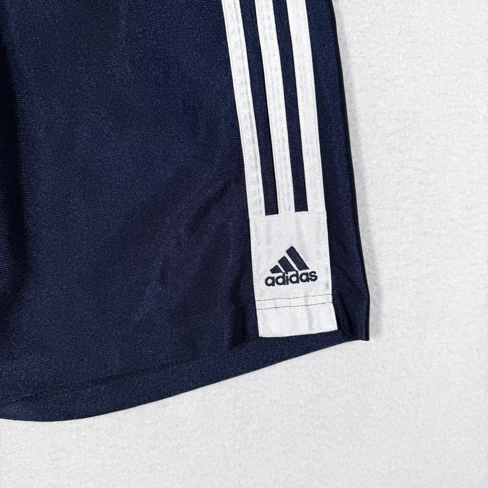 Vintage Adidas Shorts Mens Small Shiny Dazzle Soccer Y2K Blue 3 Stripe Football